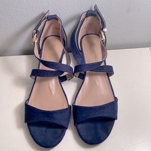 Cross Strap Wedge Suede Sandals - Navy - size 6, used once